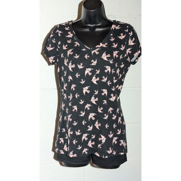 Maison Jules Black Bird Print V-Neck T-Shirt Casual Short Sleeve Top Small - Picture 1 of 5